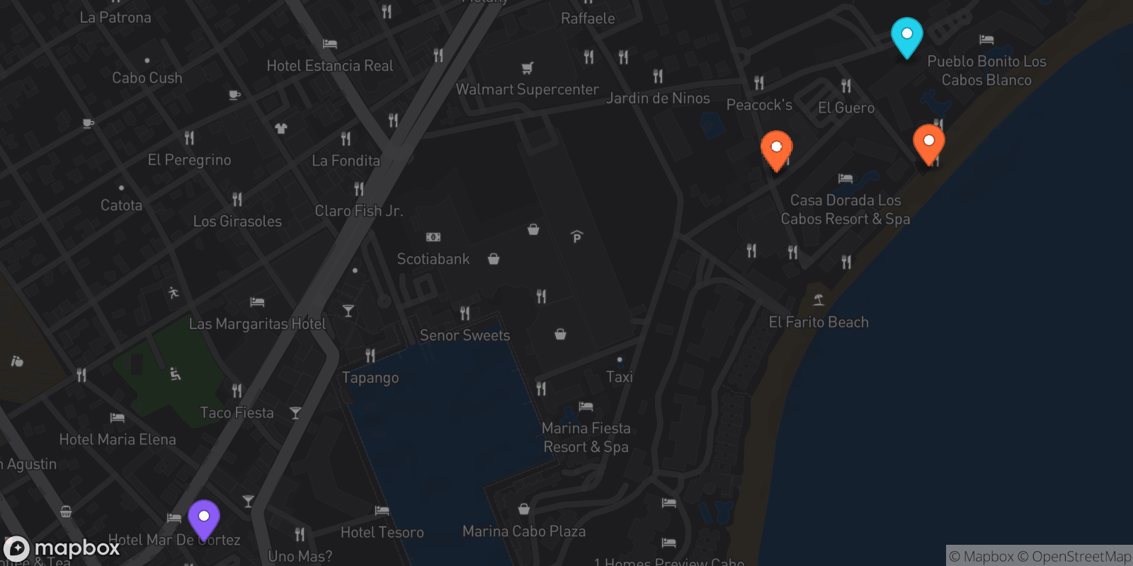 Map showing 4 locations