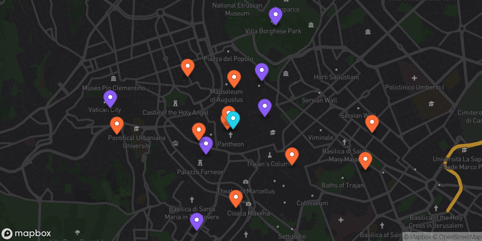 Map showing 17 locations