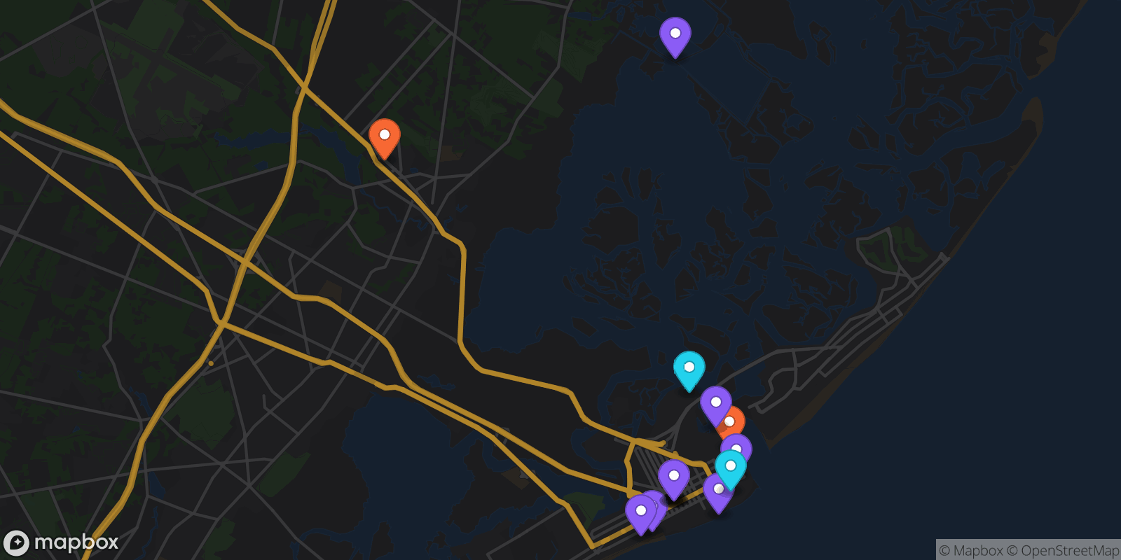Map showing 16 locations
