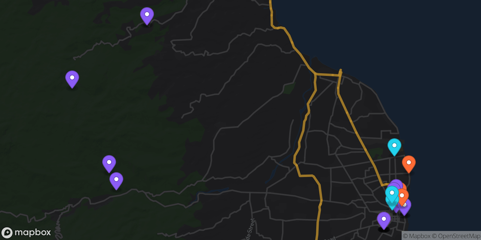 Map showing 29 locations