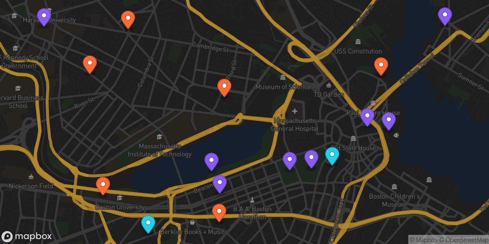 Map showing 16 locations