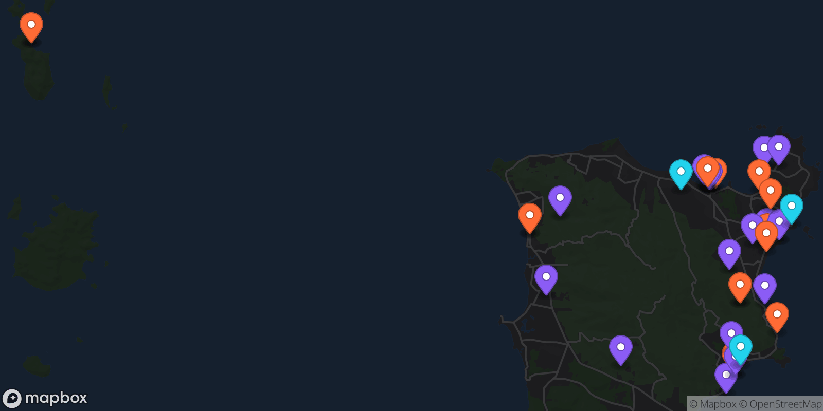 Map showing 39 locations