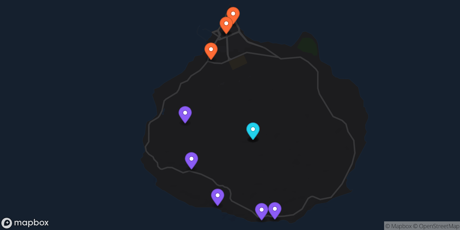 Map showing 12 locations