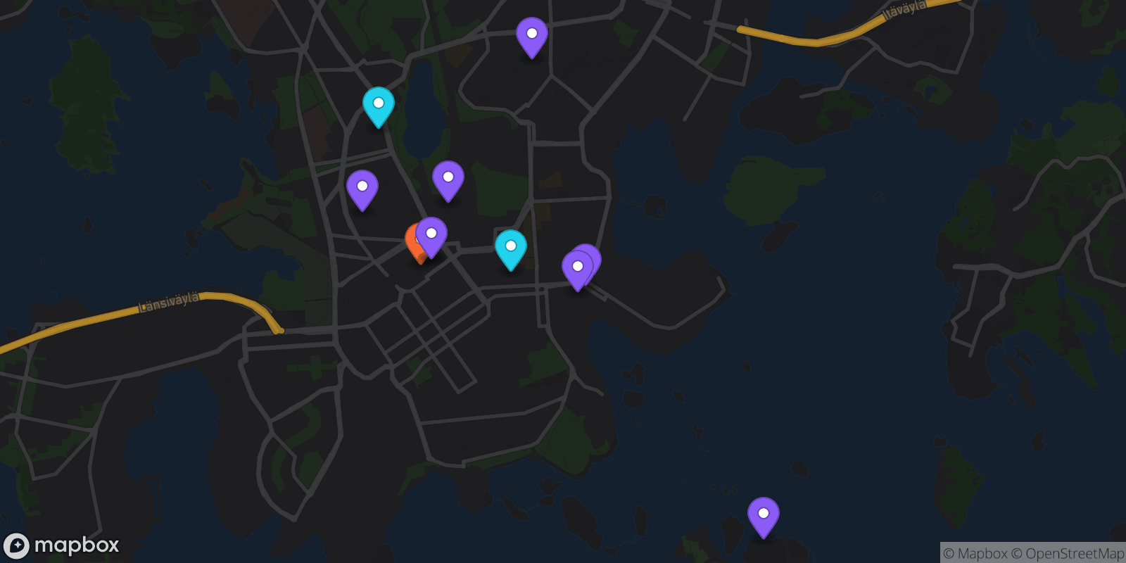 Map showing 11 locations