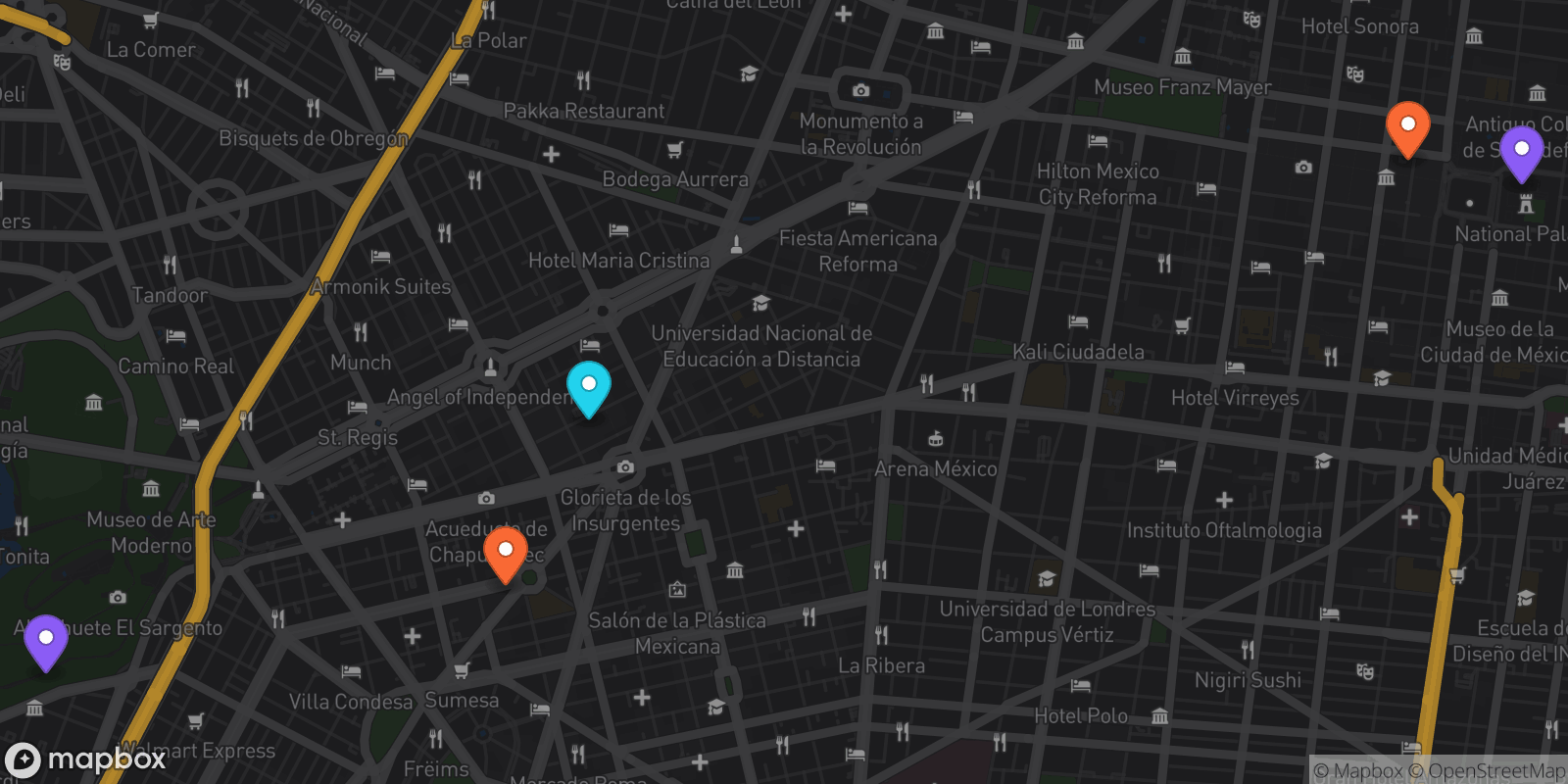 Map showing 5 locations