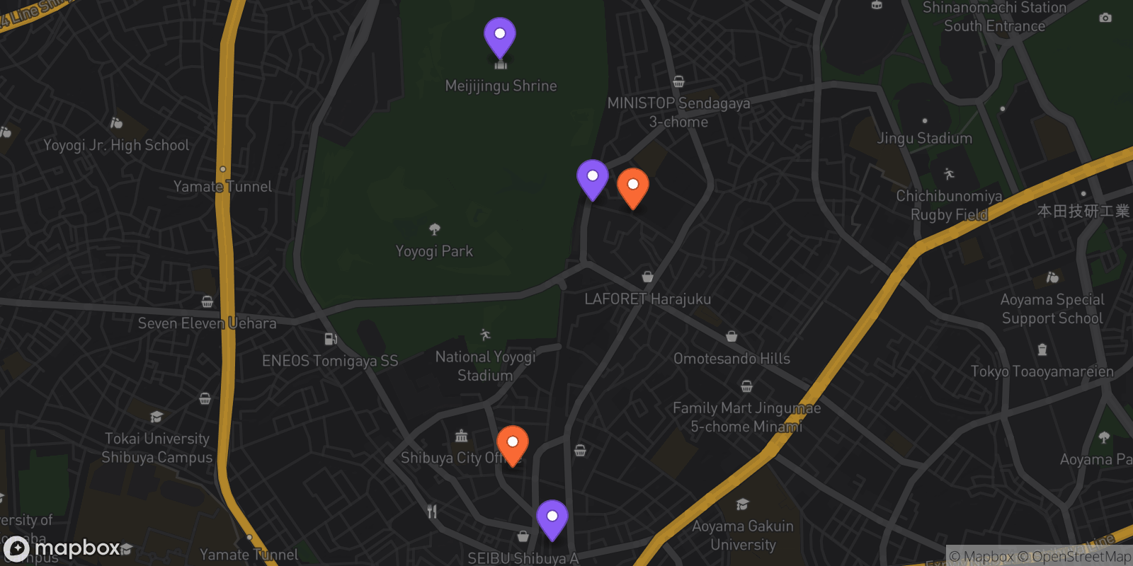 Map showing 5 locations