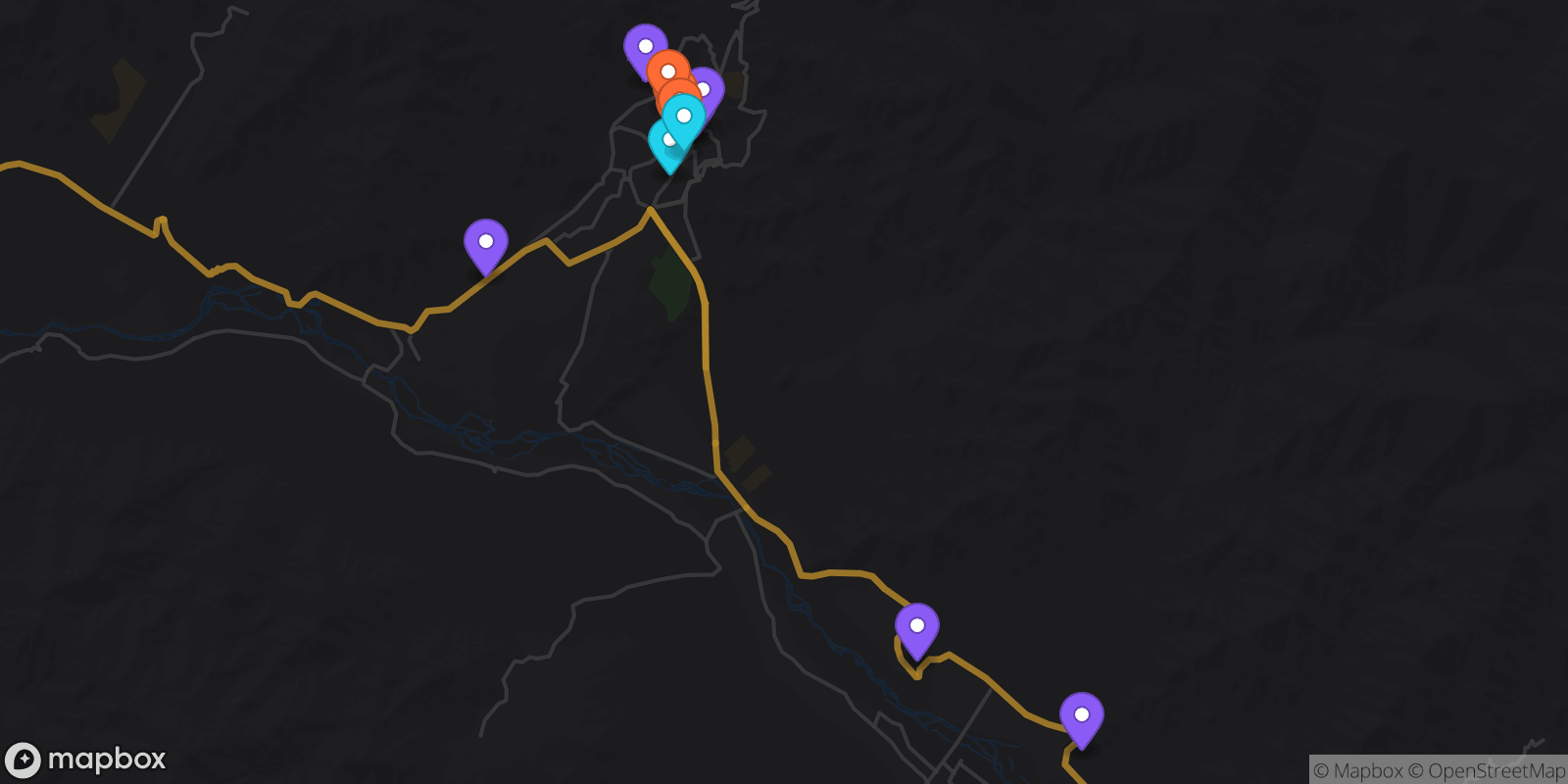 Map showing 14 locations