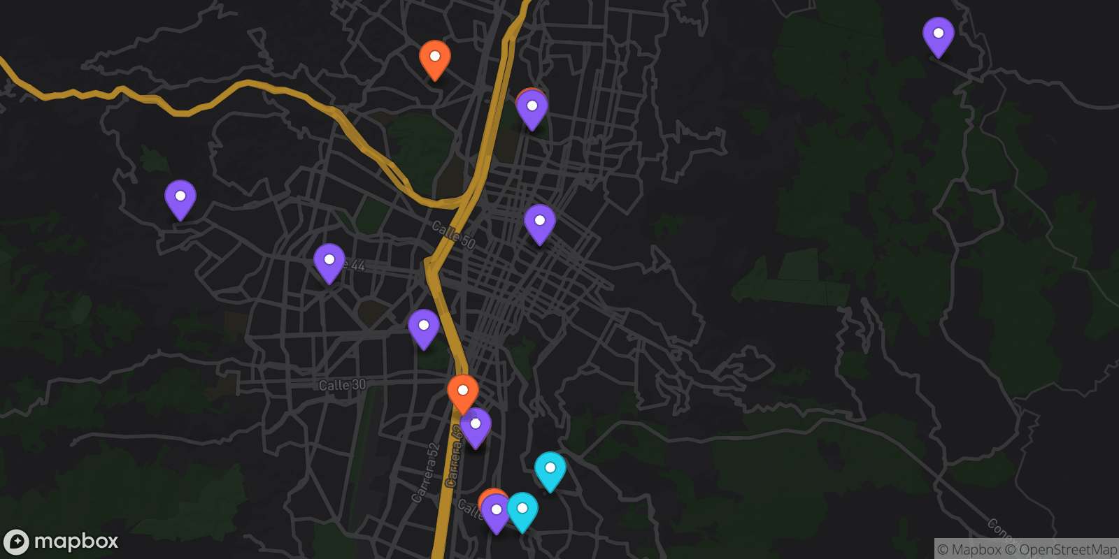 Map showing 16 locations