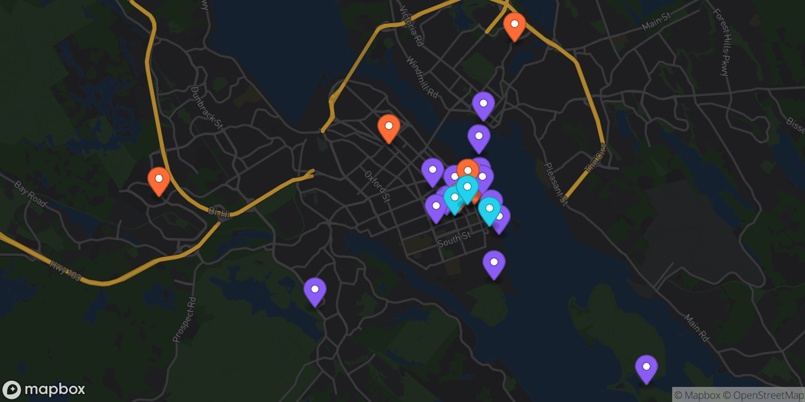 Map showing 32 locations