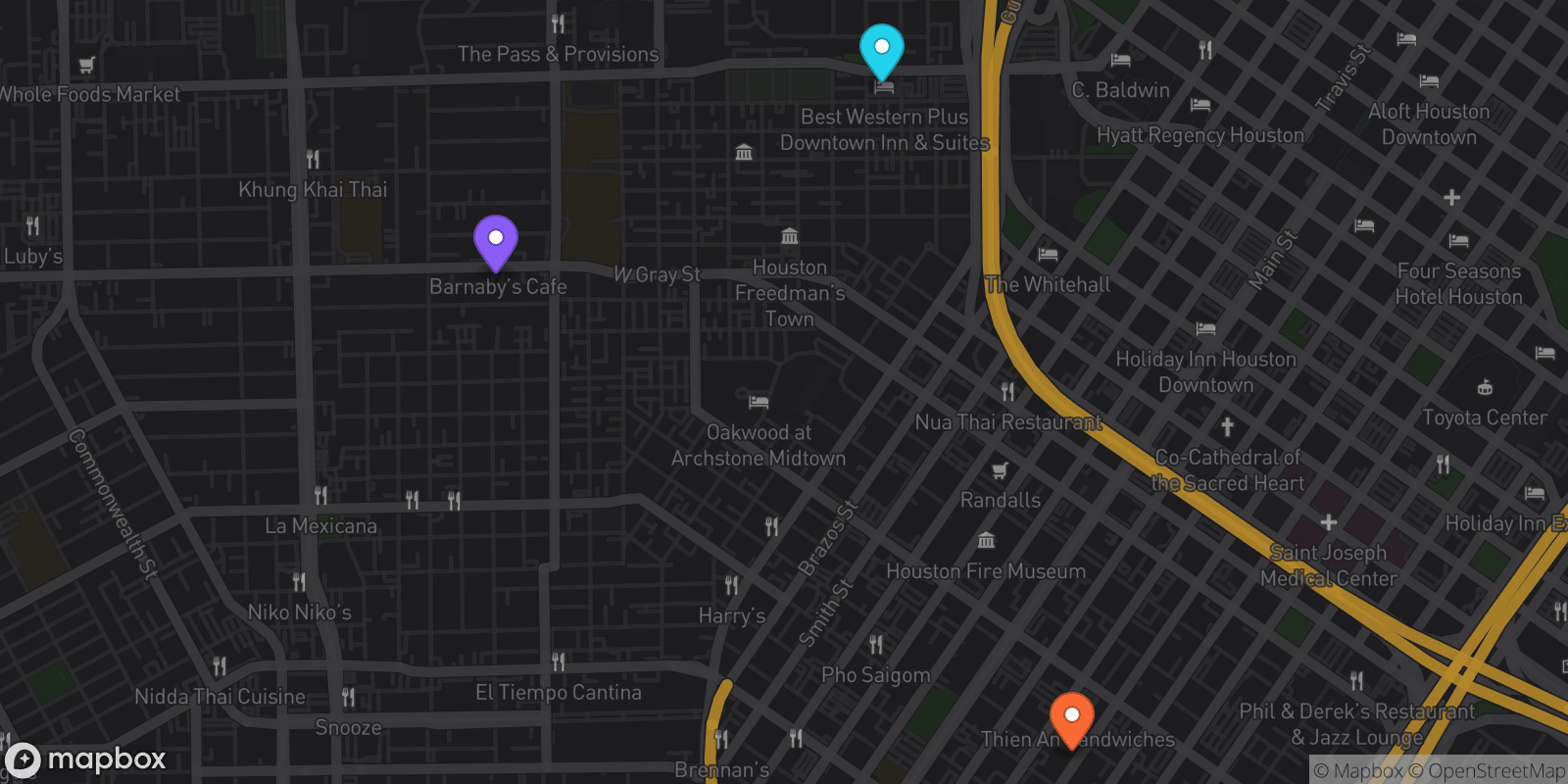 Map showing 3 locations
