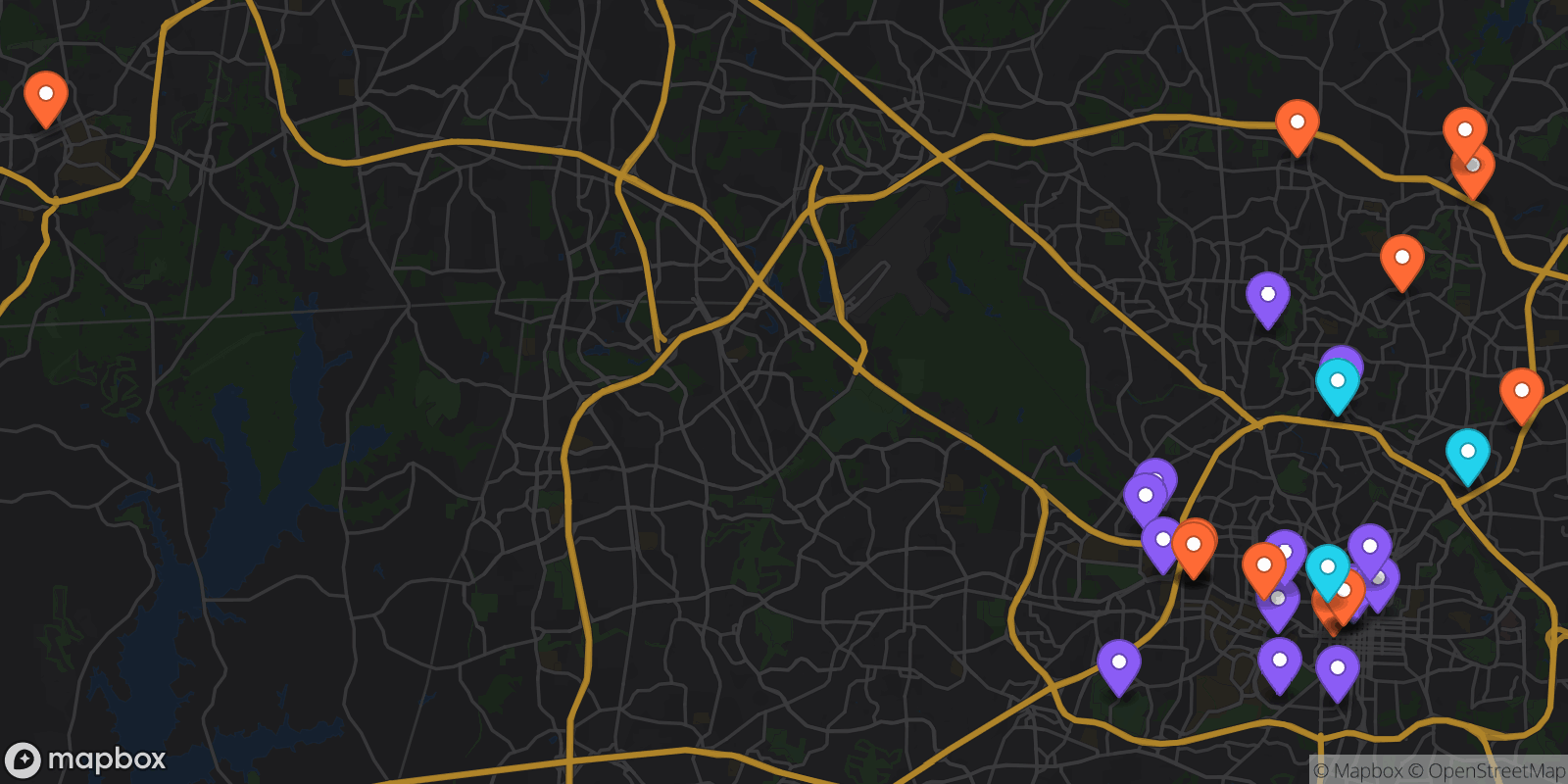 Map showing 32 locations