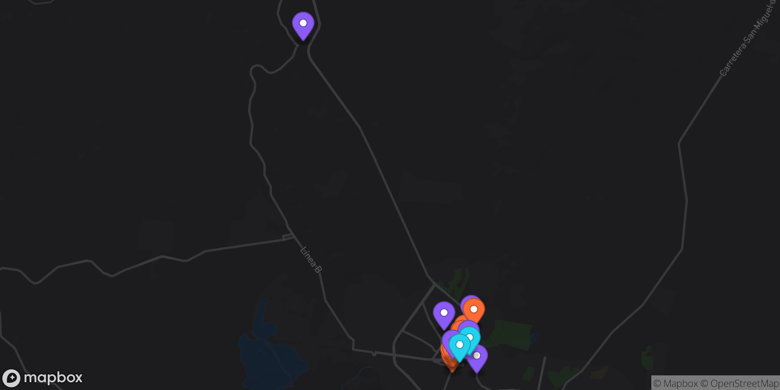 Map showing 19 locations