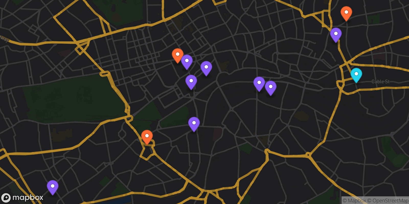 Map showing 12 locations
