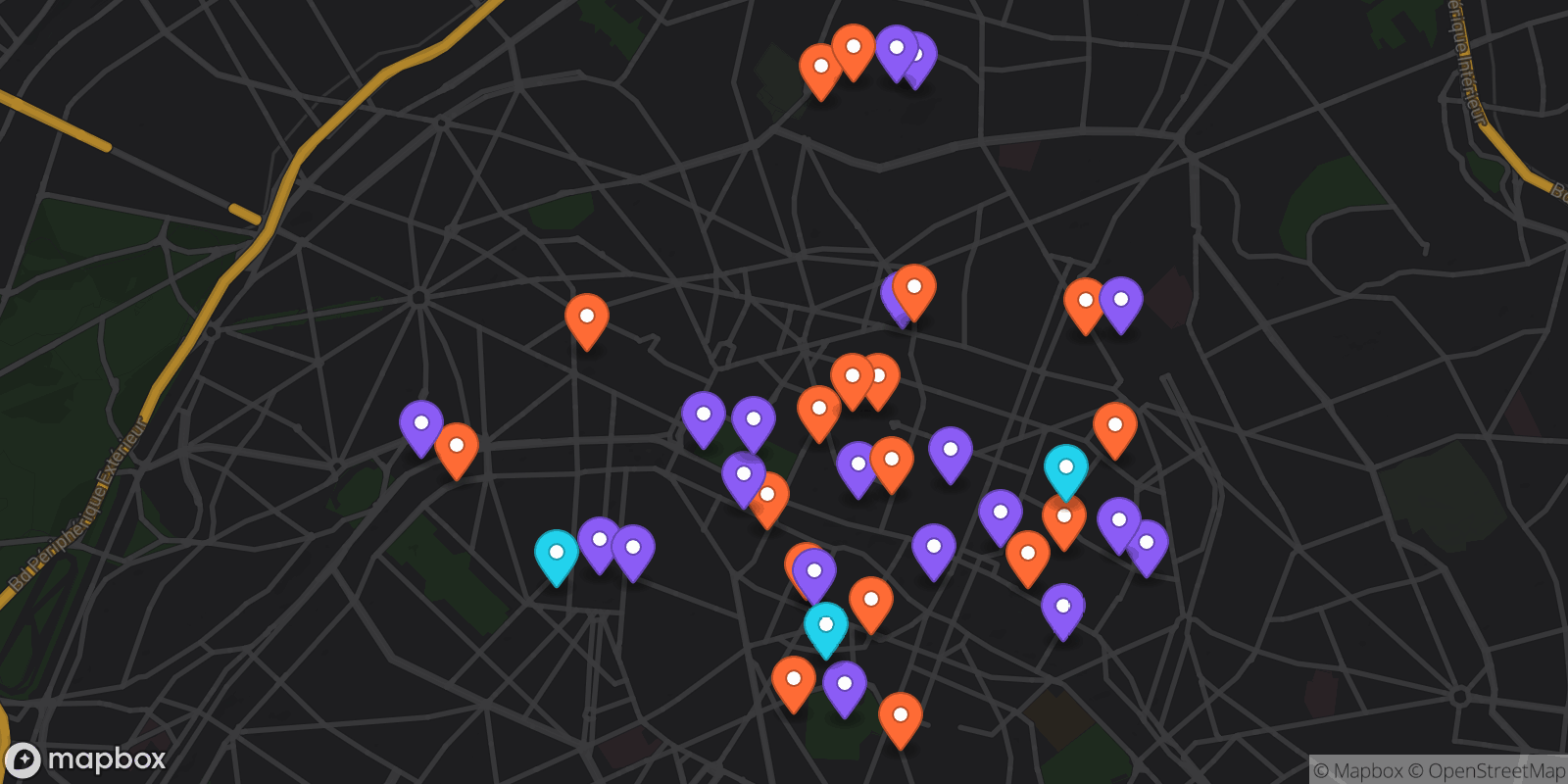 Map showing 40 locations