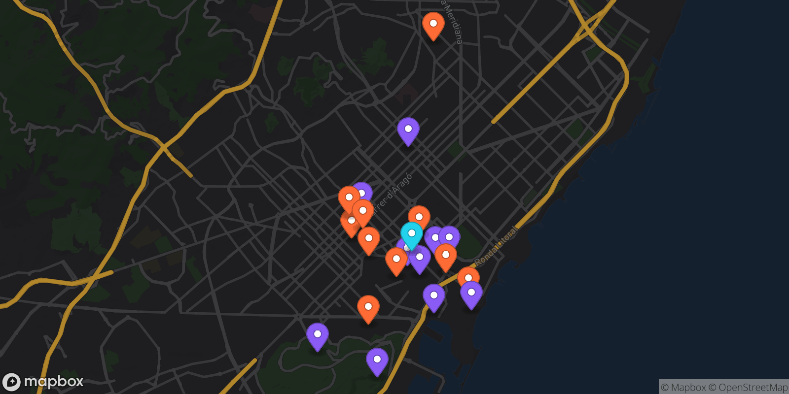 Map showing 21 locations