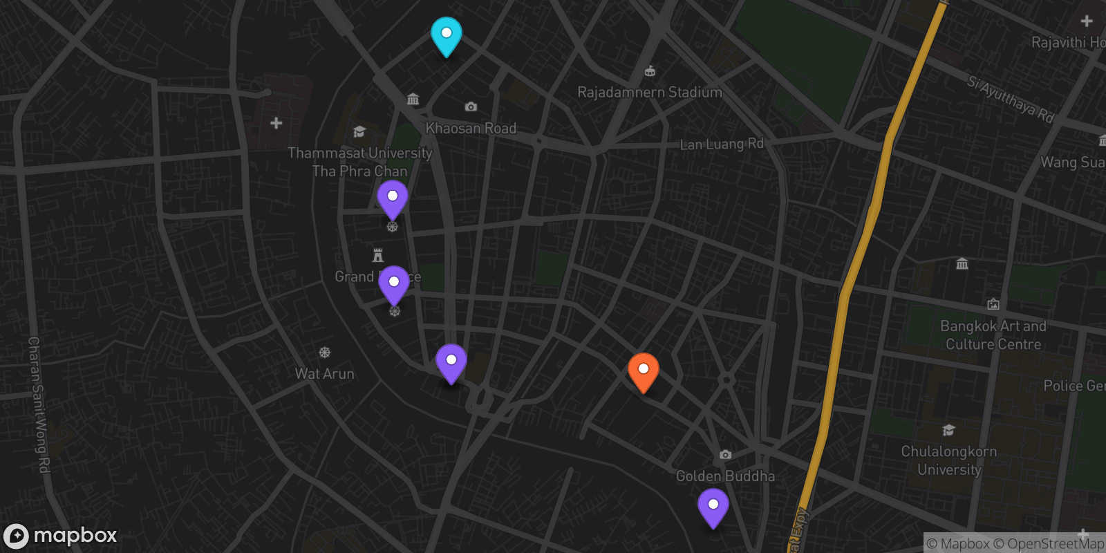Map showing 7 locations