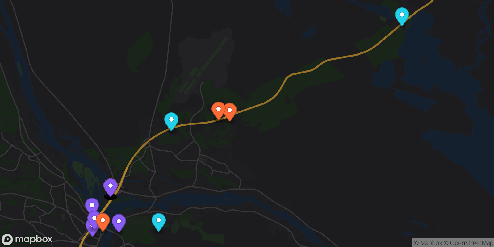 Map showing 31 locations