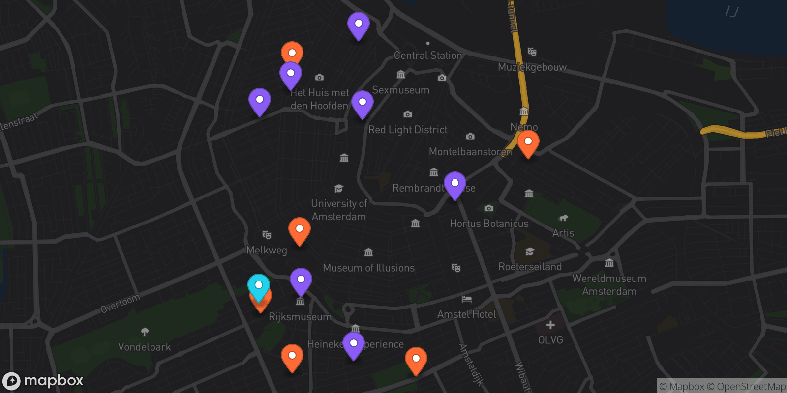 Map showing 14 locations