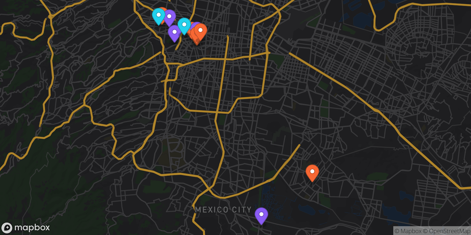 Map showing 13 locations