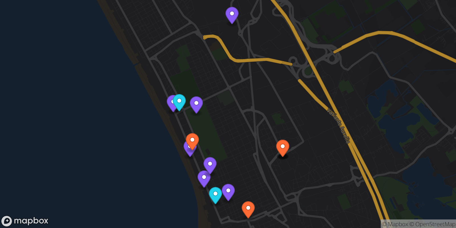 Map showing 15 locations
