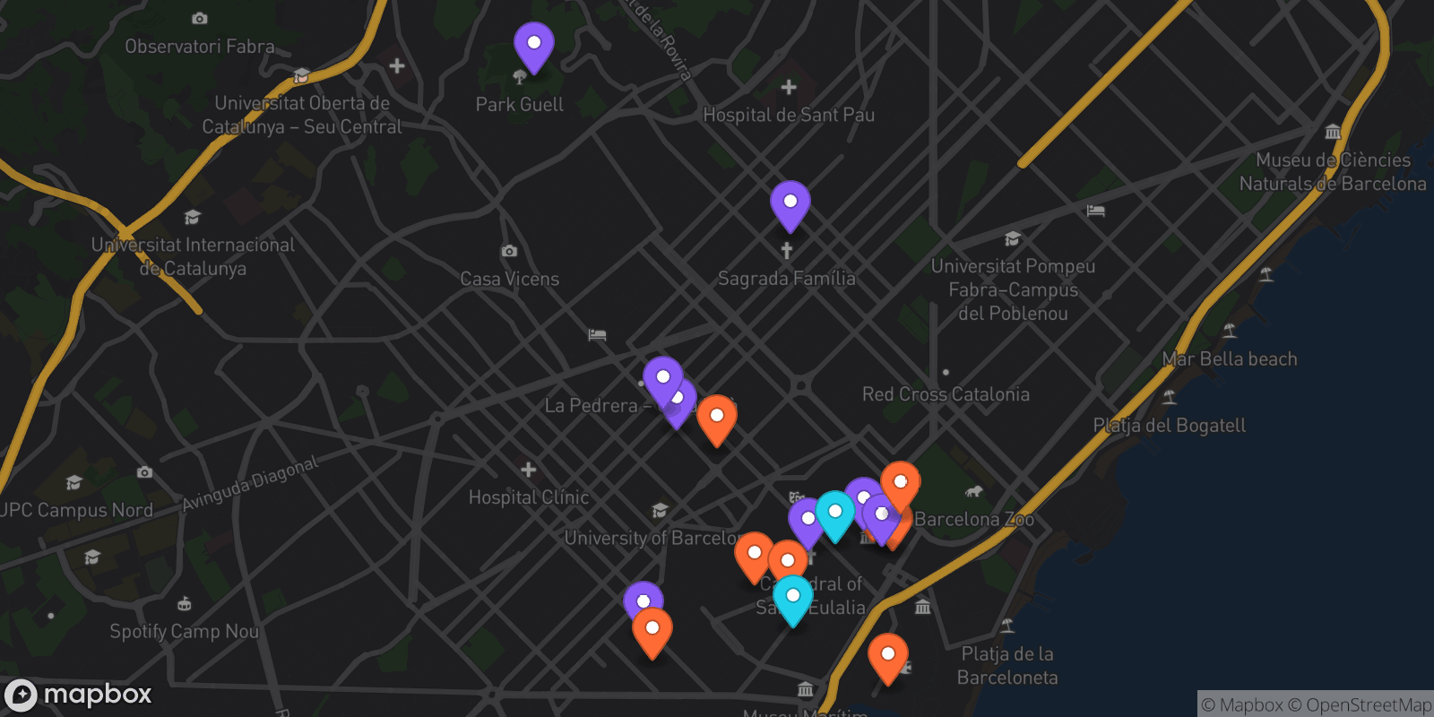 Map showing 18 locations