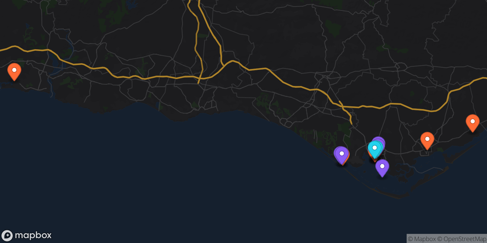 Map showing 18 locations