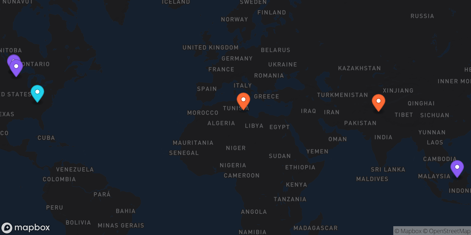 Map showing 7 locations