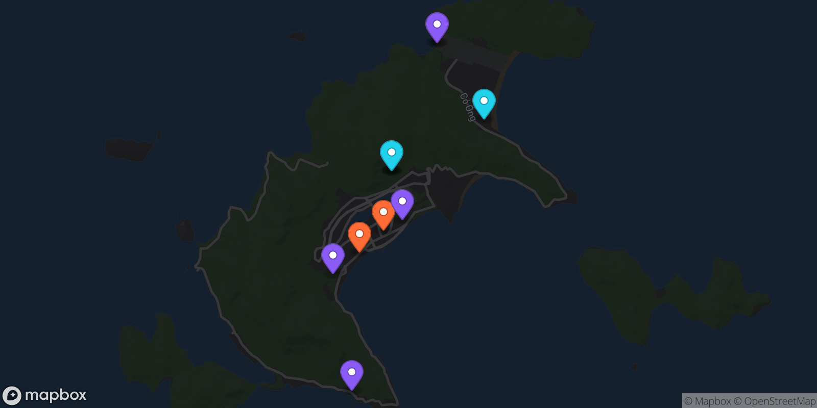 Map showing 11 locations