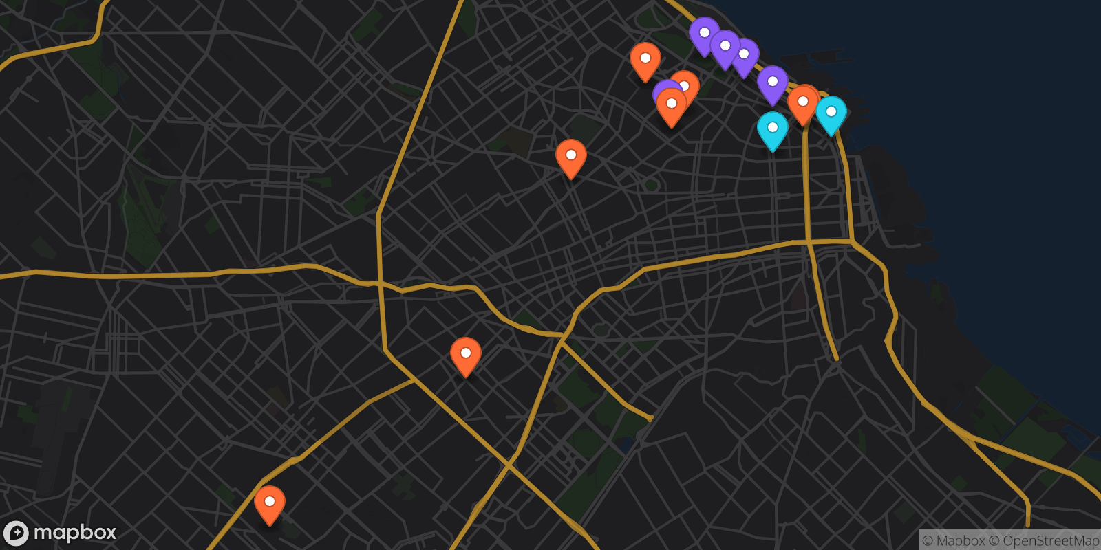 Map showing 15 locations