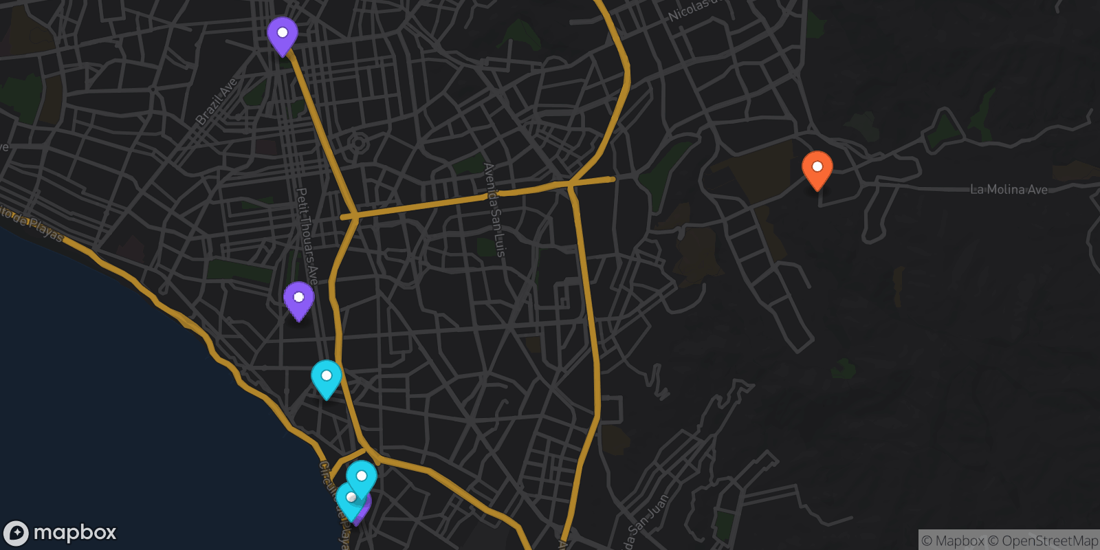 Map showing 7 locations