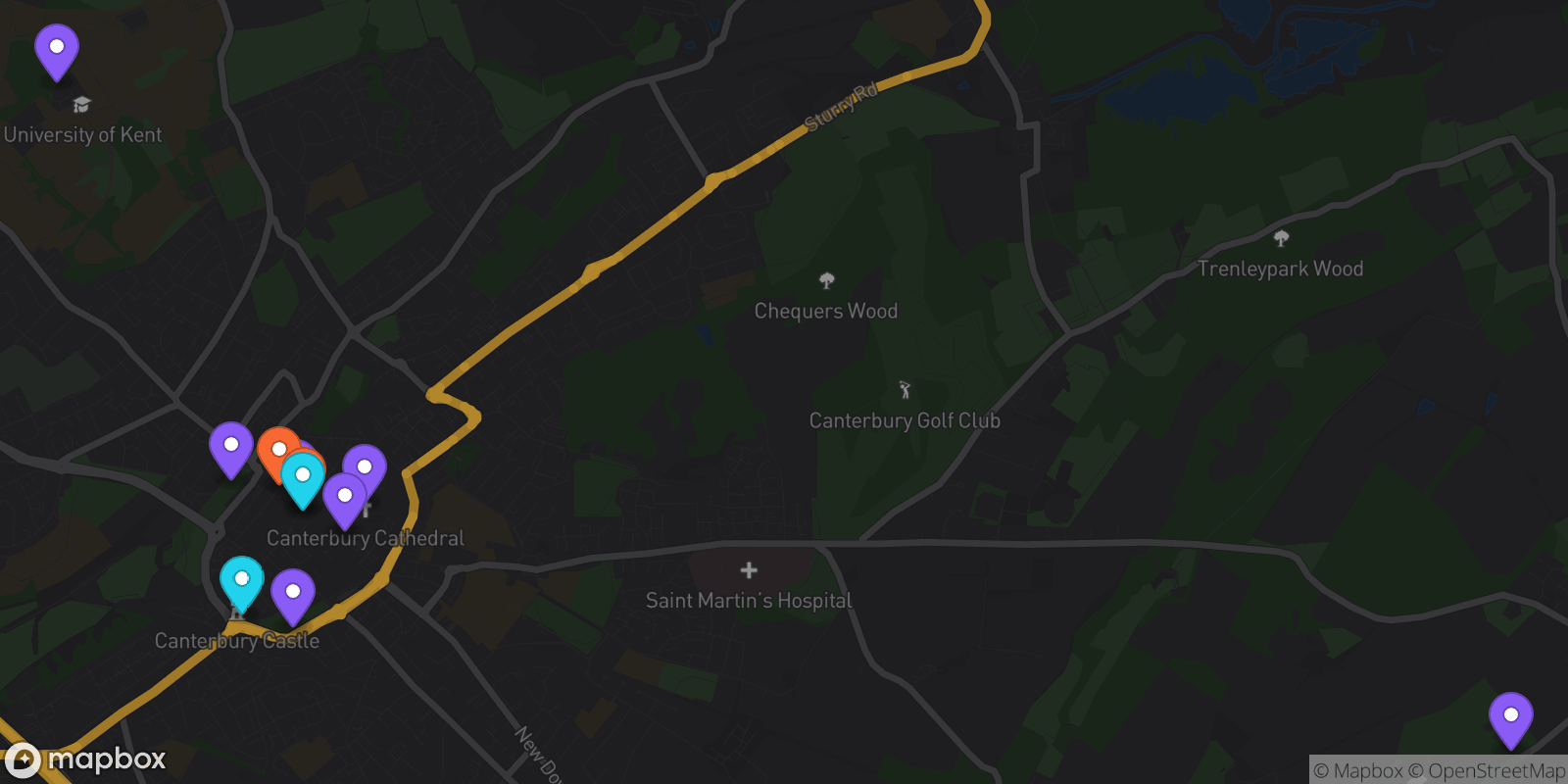 Map showing 11 locations