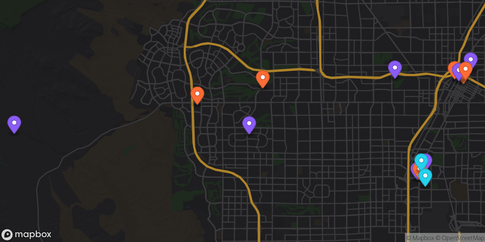 Map showing 15 locations