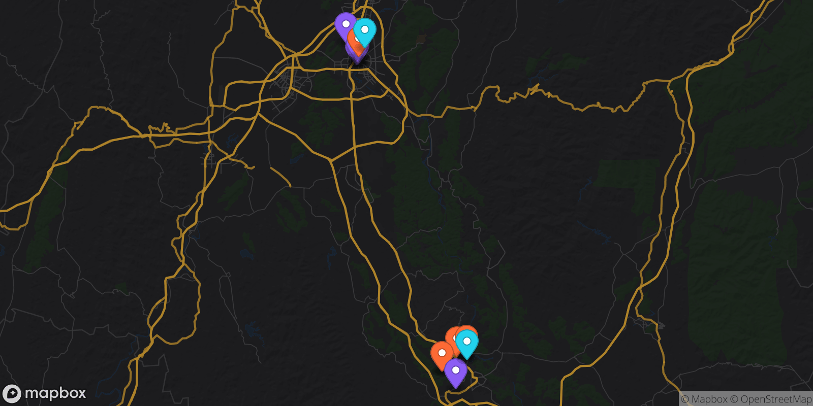 Map showing 17 locations
