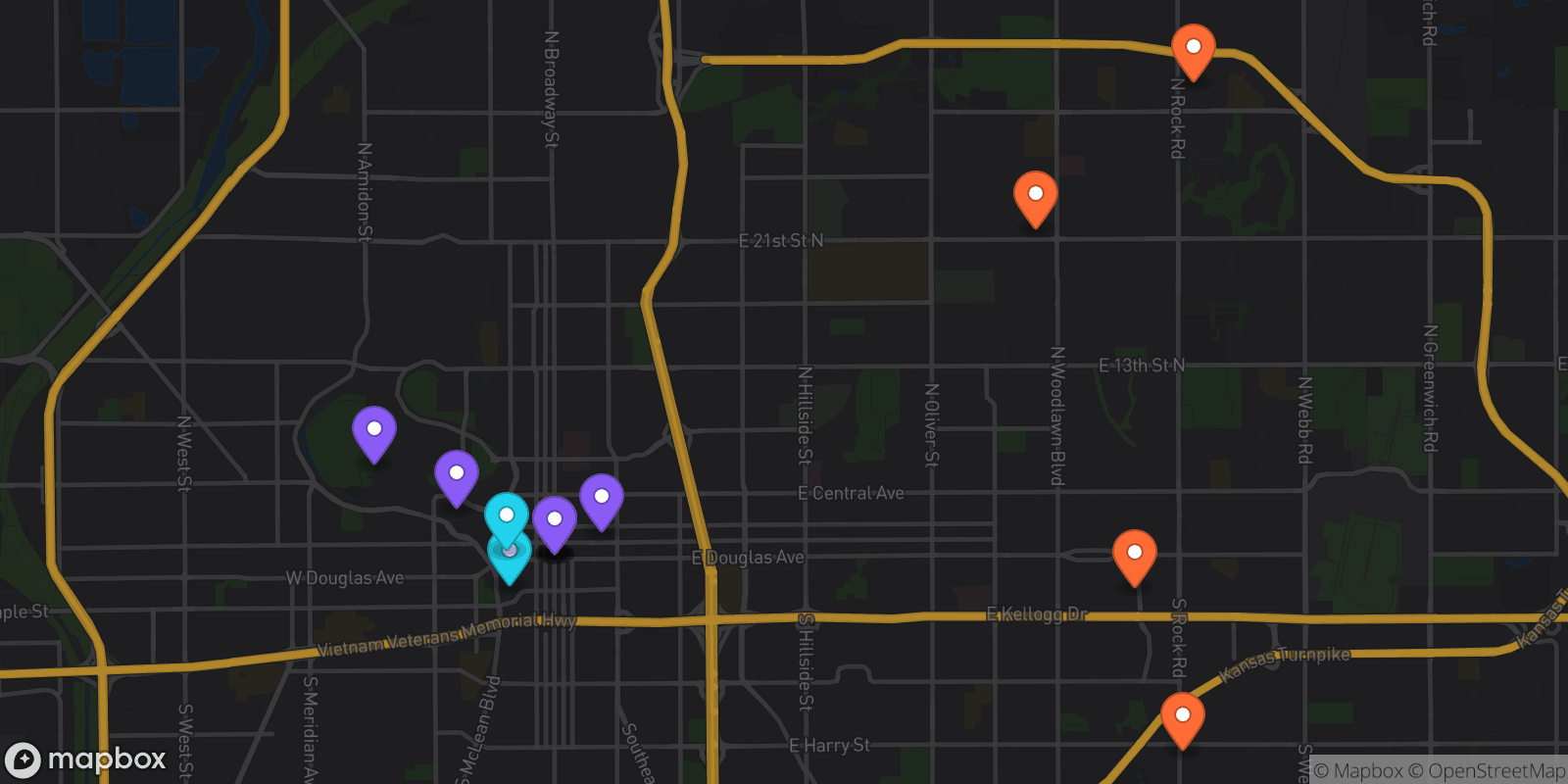 Map showing 14 locations