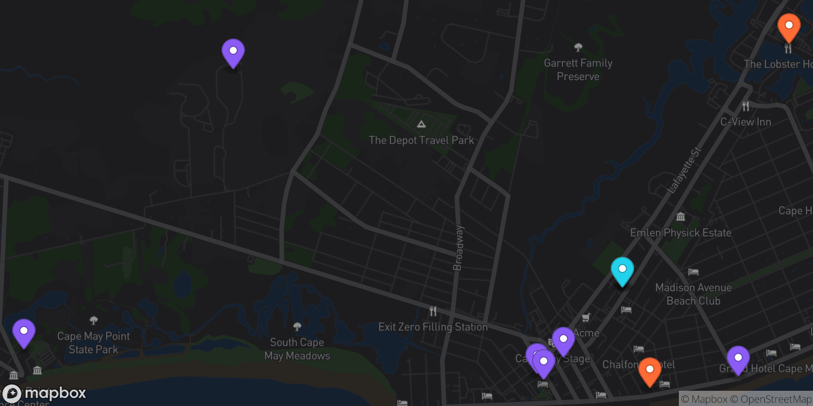 Map showing 10 locations