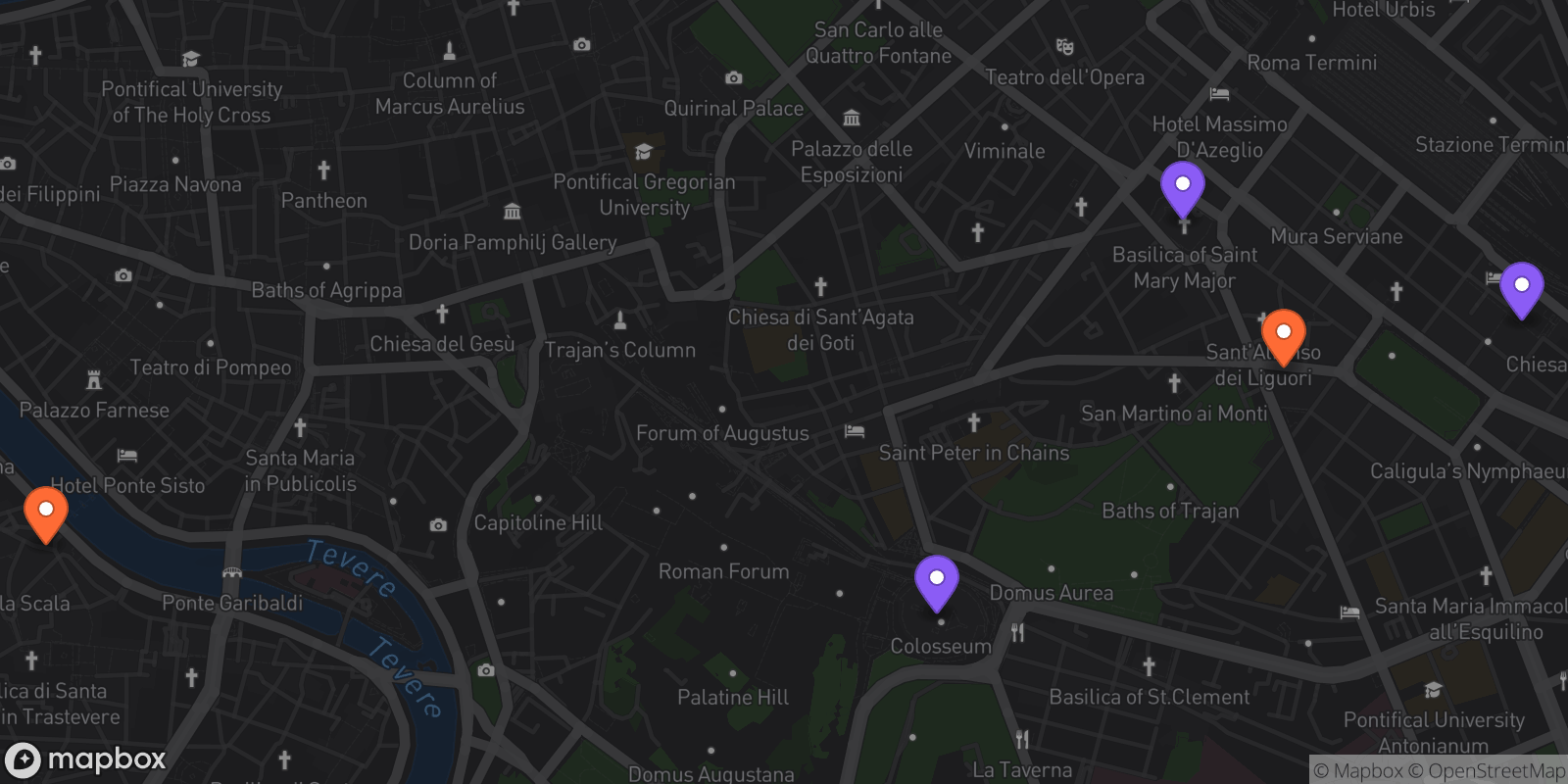 Map showing 5 locations