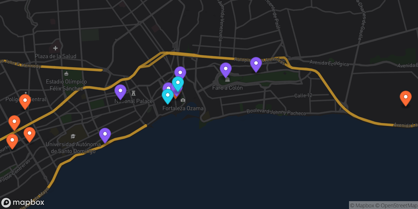 Map showing 16 locations