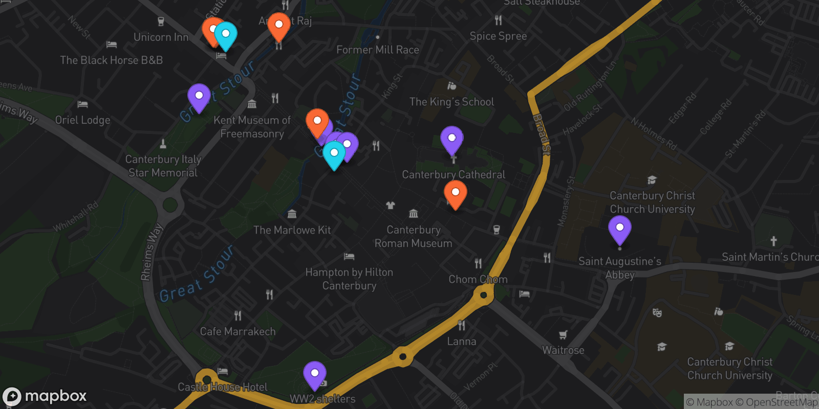 Map showing 16 locations