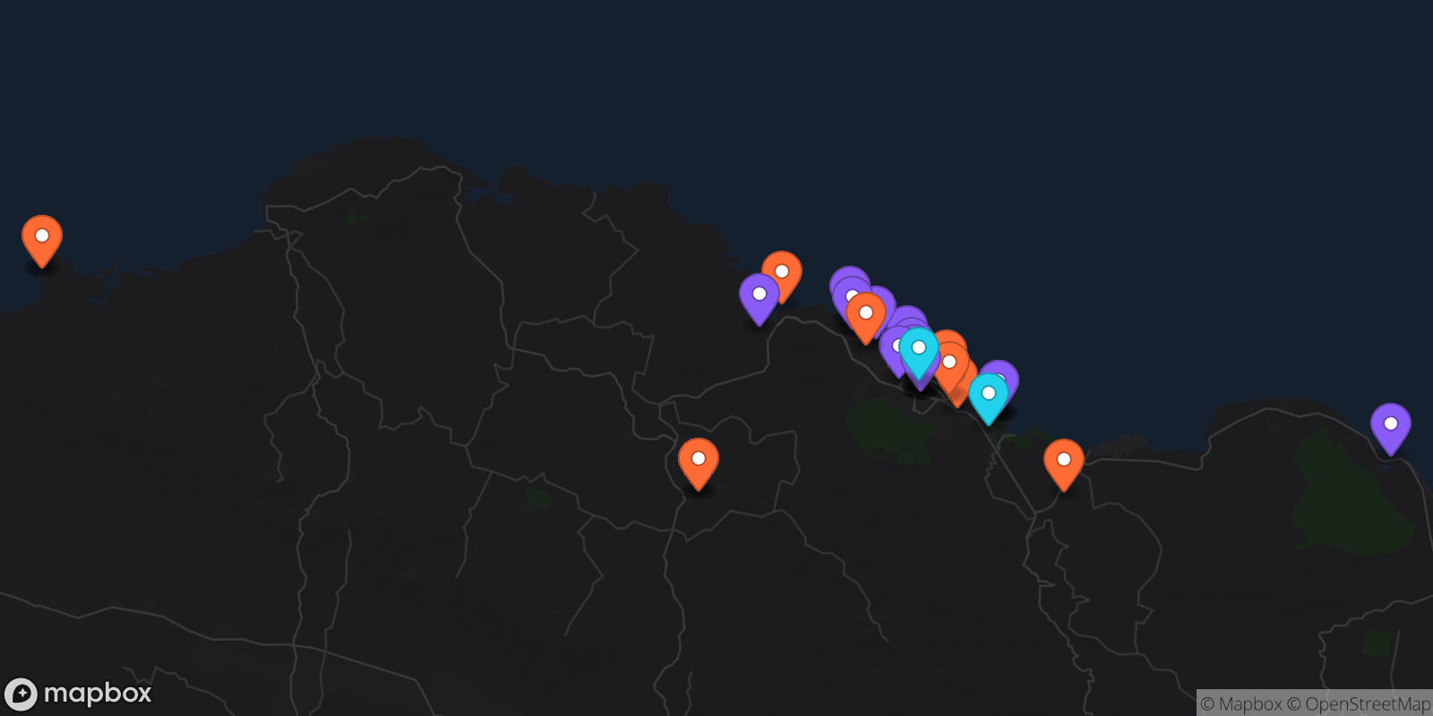 Map showing 33 locations