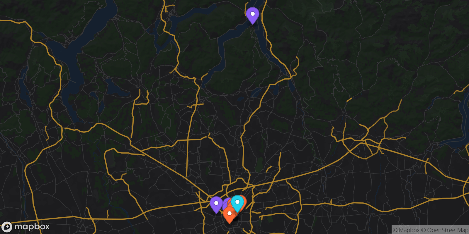 Map showing 17 locations