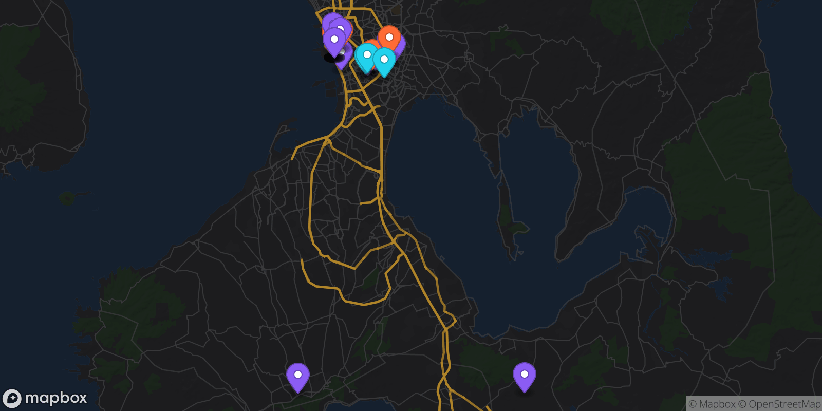 Map showing 35 locations