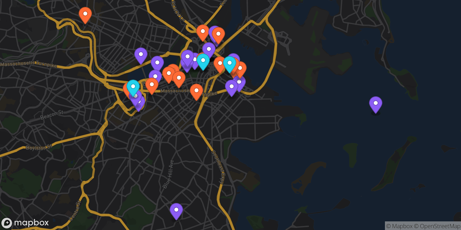 Map showing 42 locations