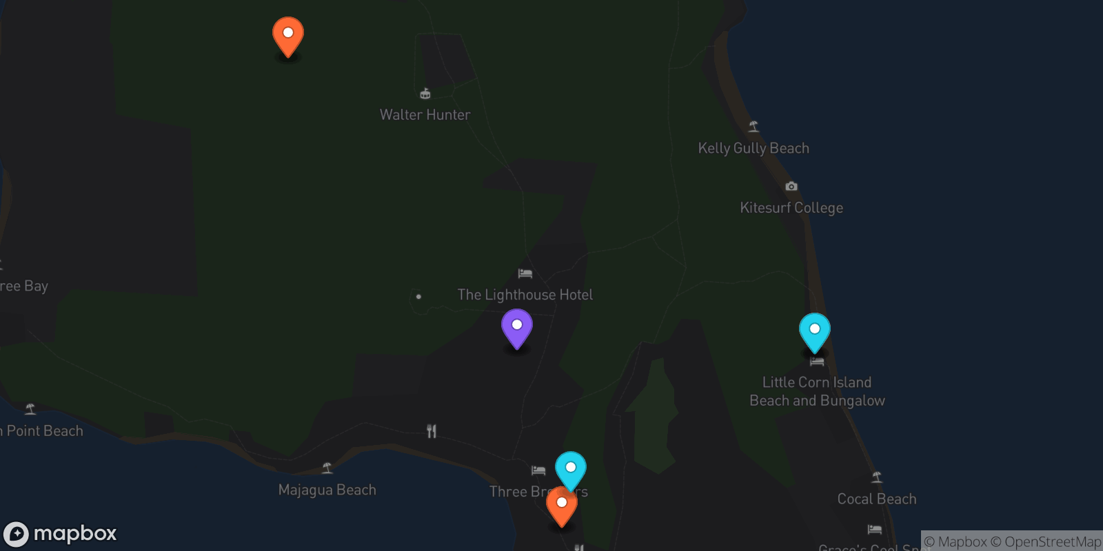 Map showing 10 locations
