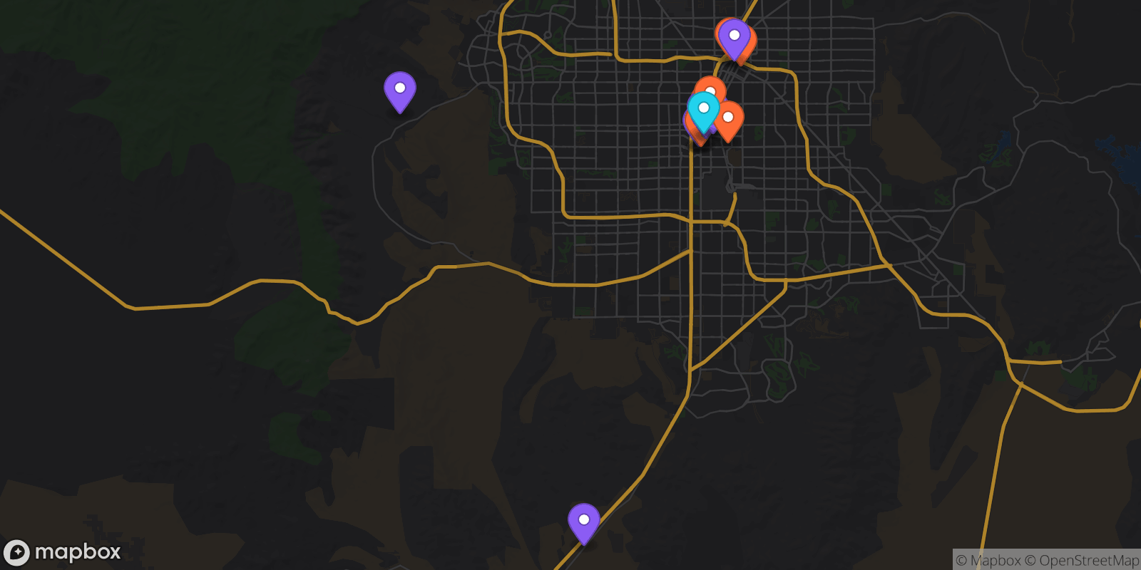Map showing 15 locations
