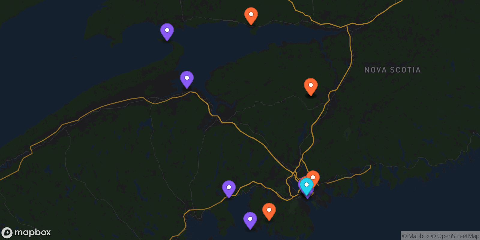 Map showing 18 locations