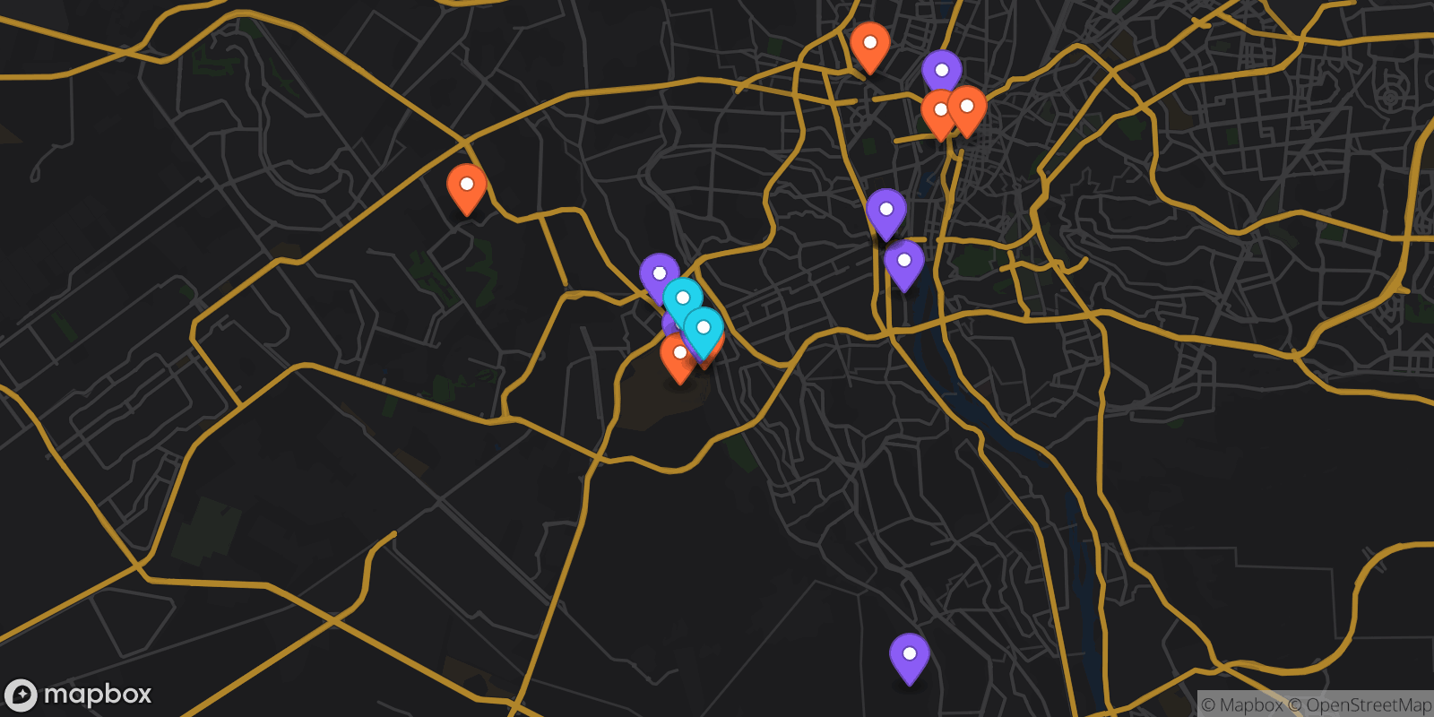 Map showing 18 locations