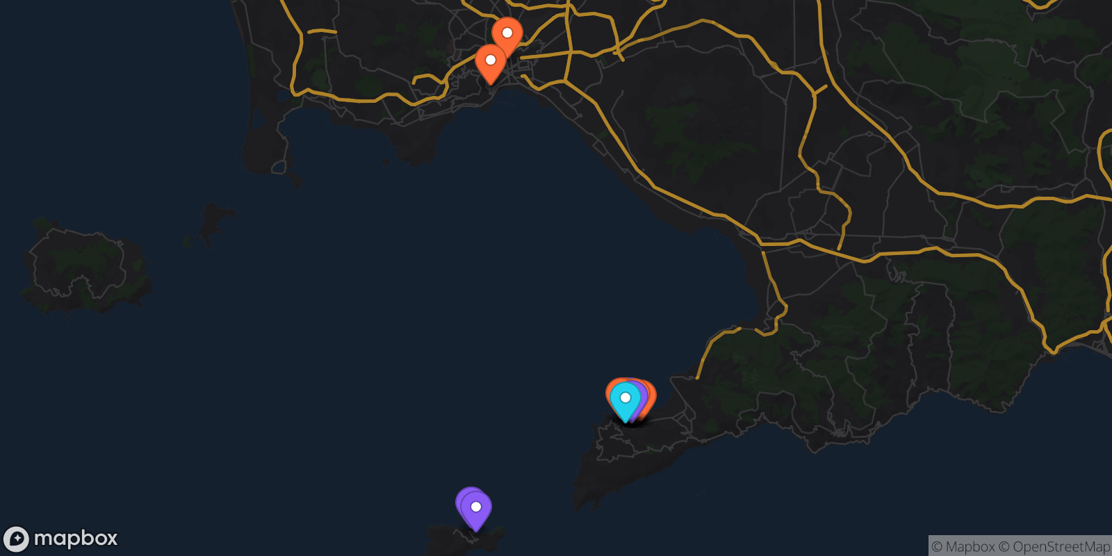 Map showing 19 locations