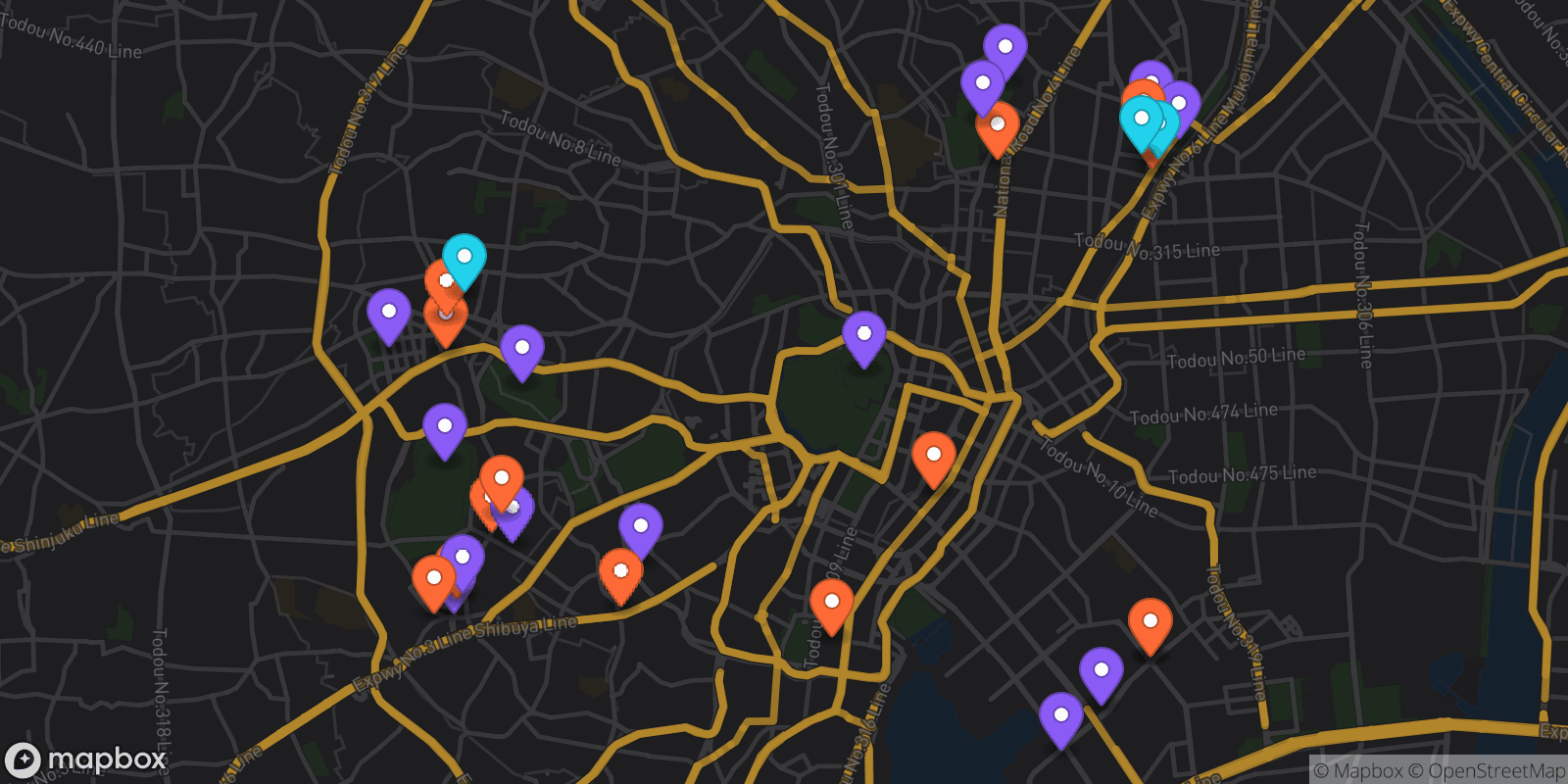Map showing 31 locations