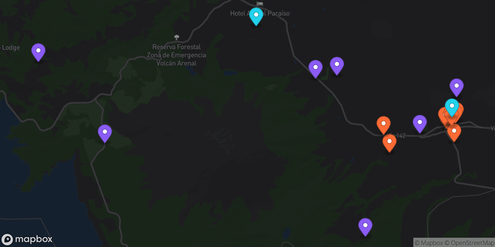 Map showing 18 locations