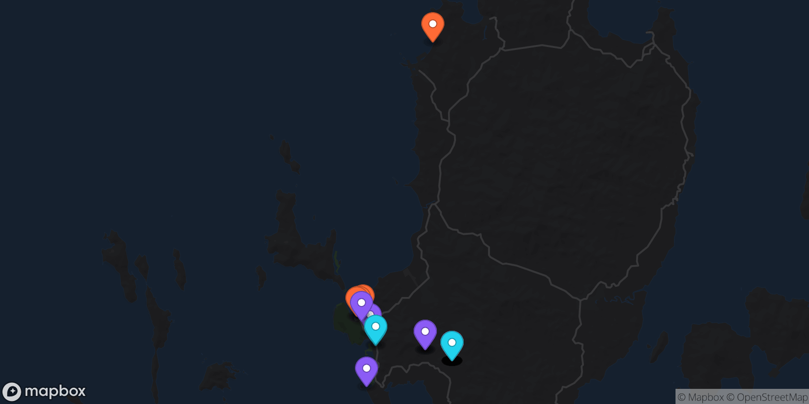 Map showing 34 locations